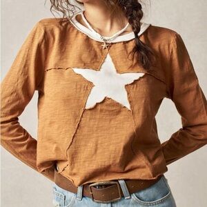 SHEIN Tan Graphic Crop Hoodie with Relaxed Fit